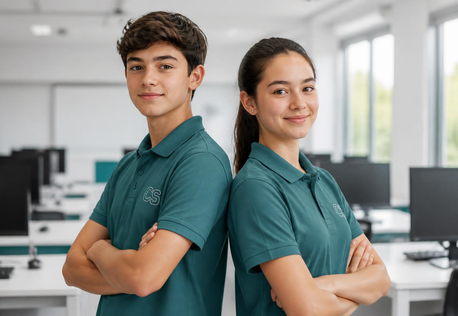 Alex i Ola — awatary AI Tutora w pracowni komputerowej